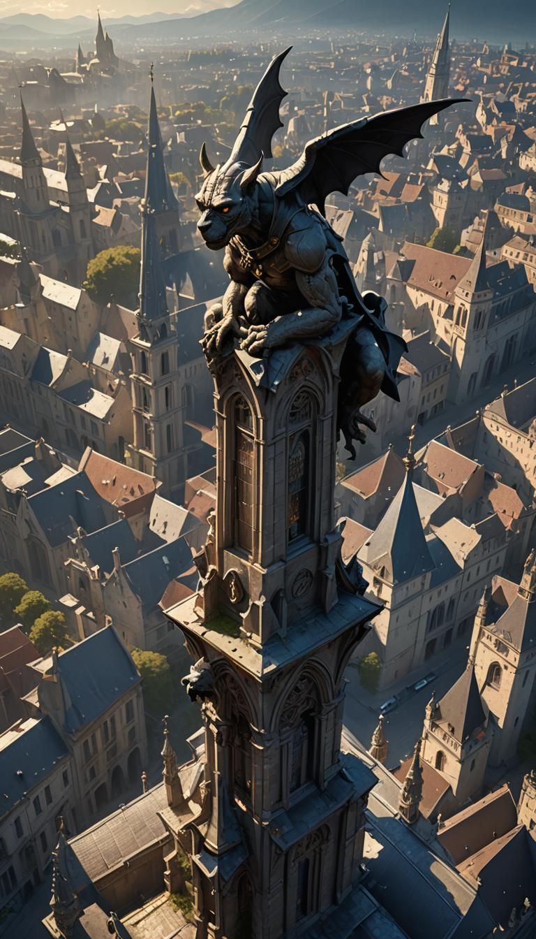 Gargoyle and UFO: Dark Fantasy Concept Art