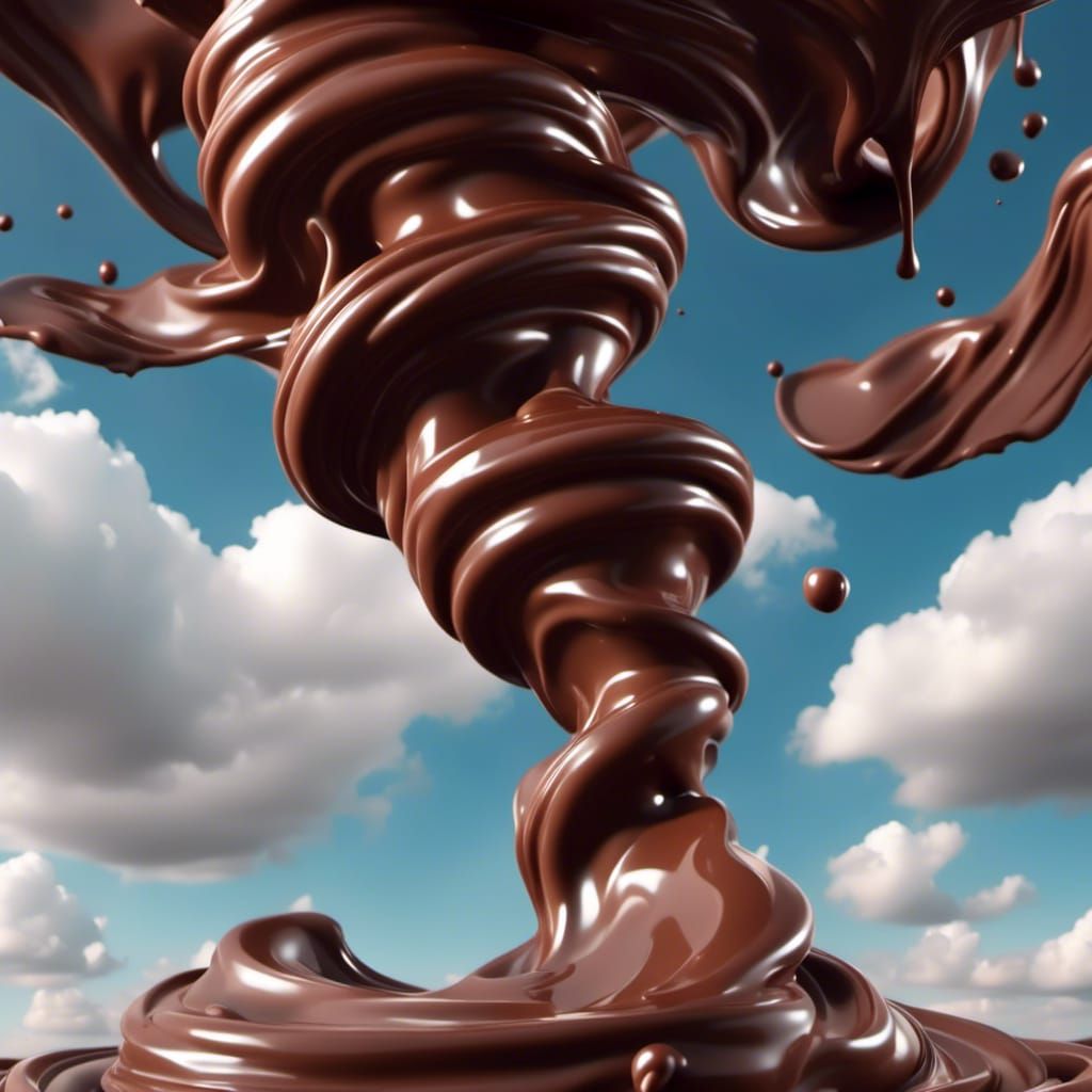 Chocolate Tornado Against White Sky: AI-Generated Sweetness