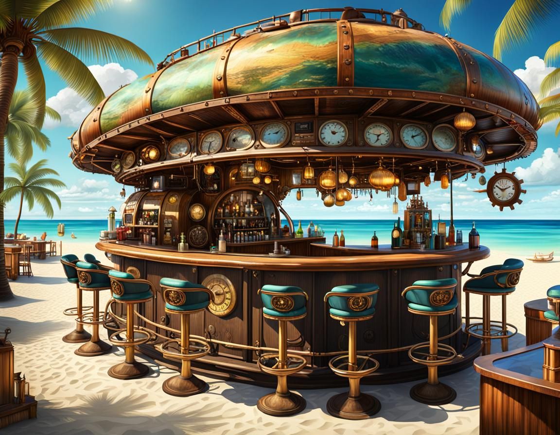 Steampunk Beach Bar in South Seas Paradise
