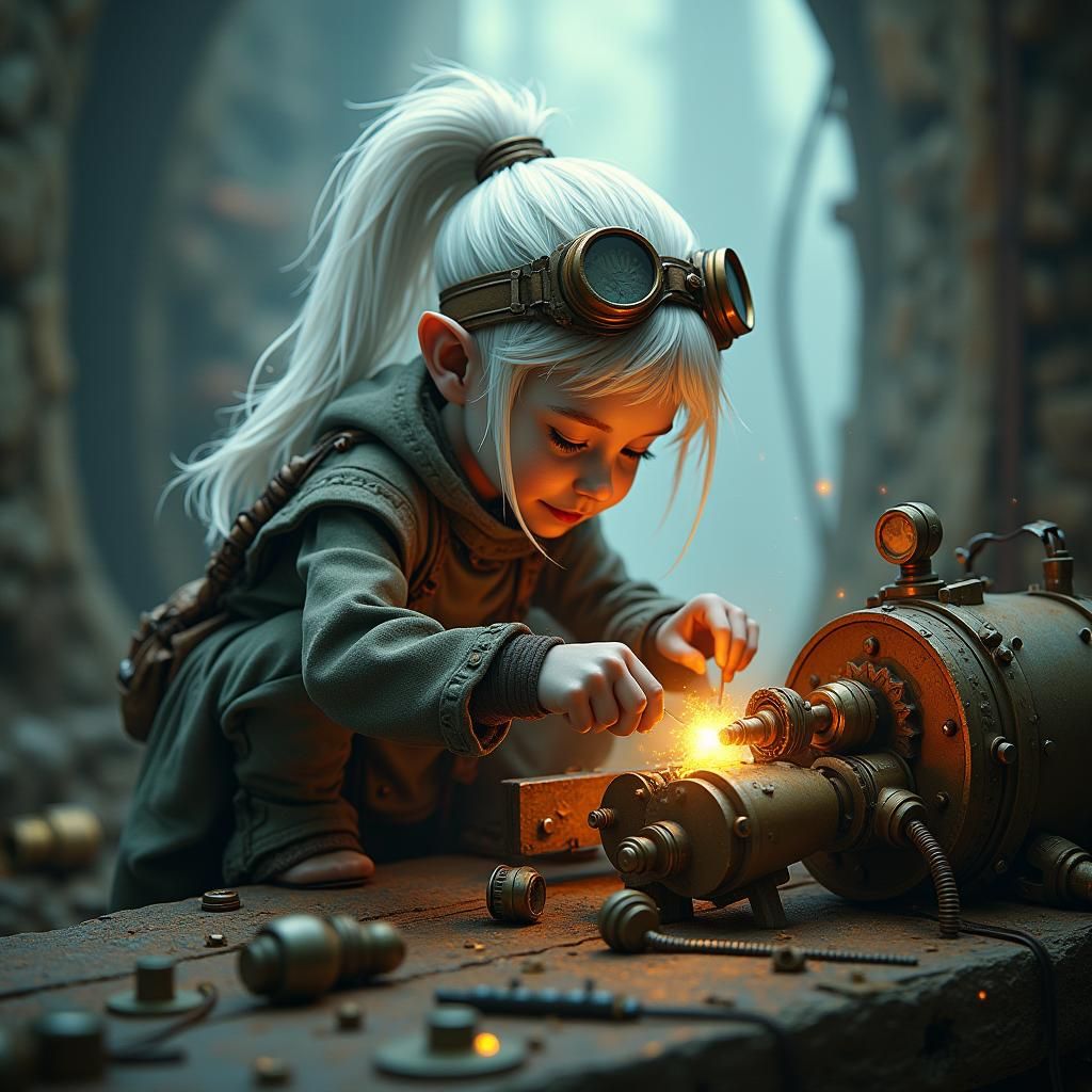 Rock Gnome Machinist in Mystical Setting