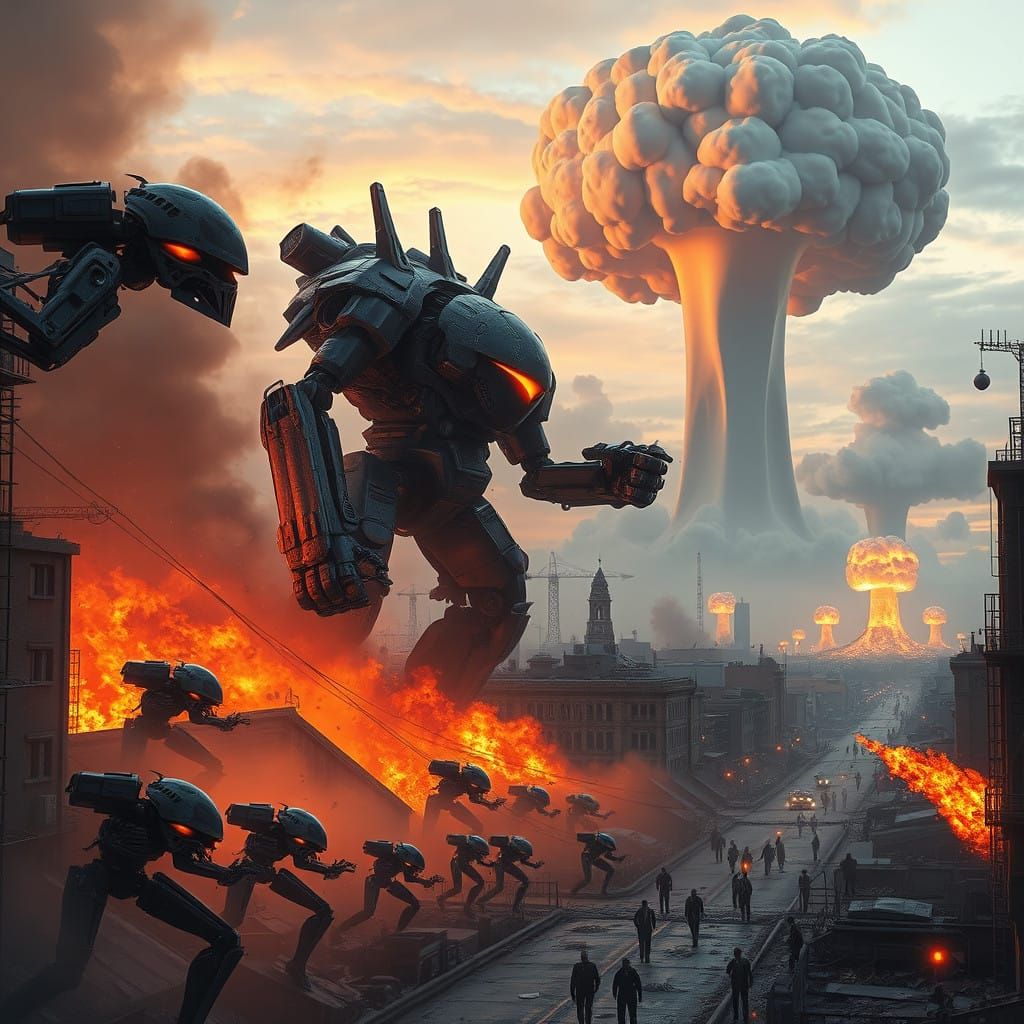 Cyberpunk Apocalypse: Terminators vs Jaeger in Dystopian Cit...