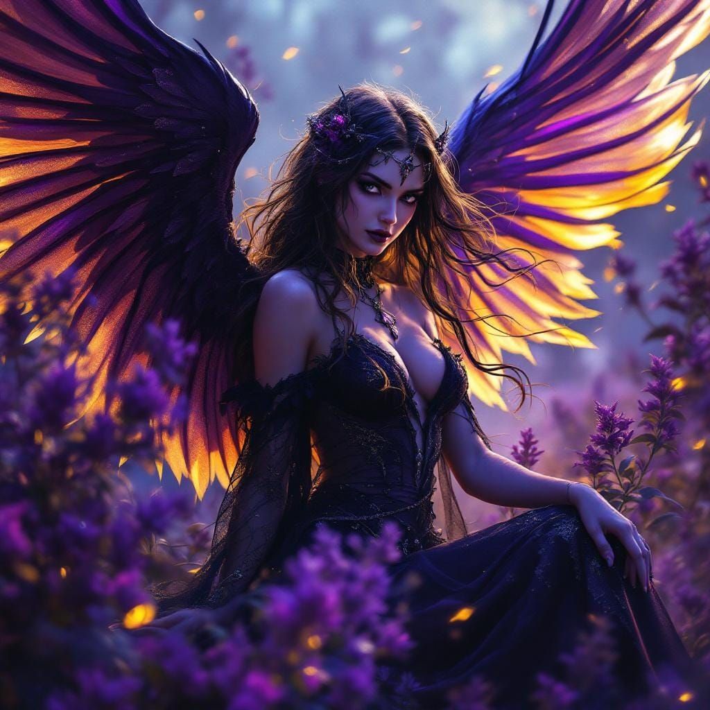 Winged Witch in Purple Sage: Dark Fantasy Art