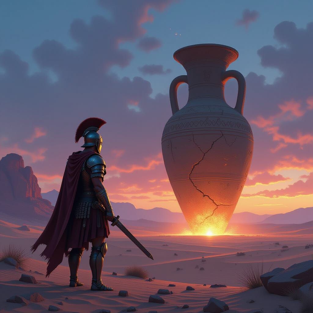 Ancient Legionary at Desert's Edge: A Portal Opens