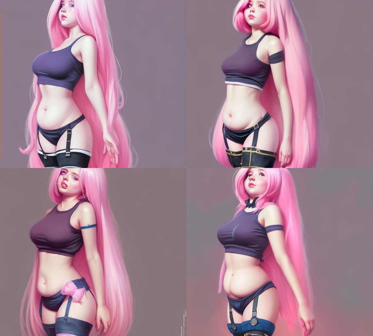 Pink-Haired Girl with Black Socks, Digital Art