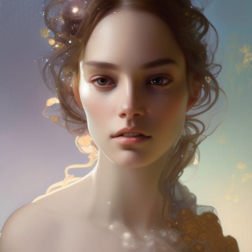 Woman in White with Golden Aura, Oil Painting