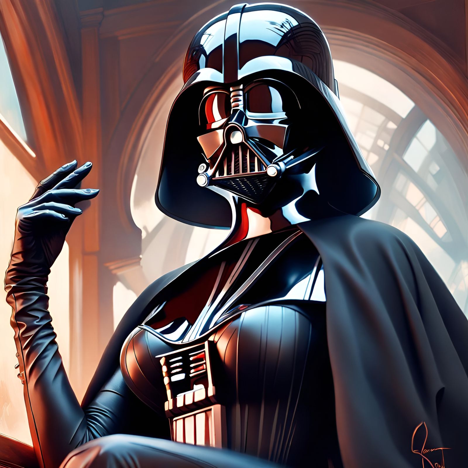 Darth Vader Inspired Portrait in Digital Illustration Style