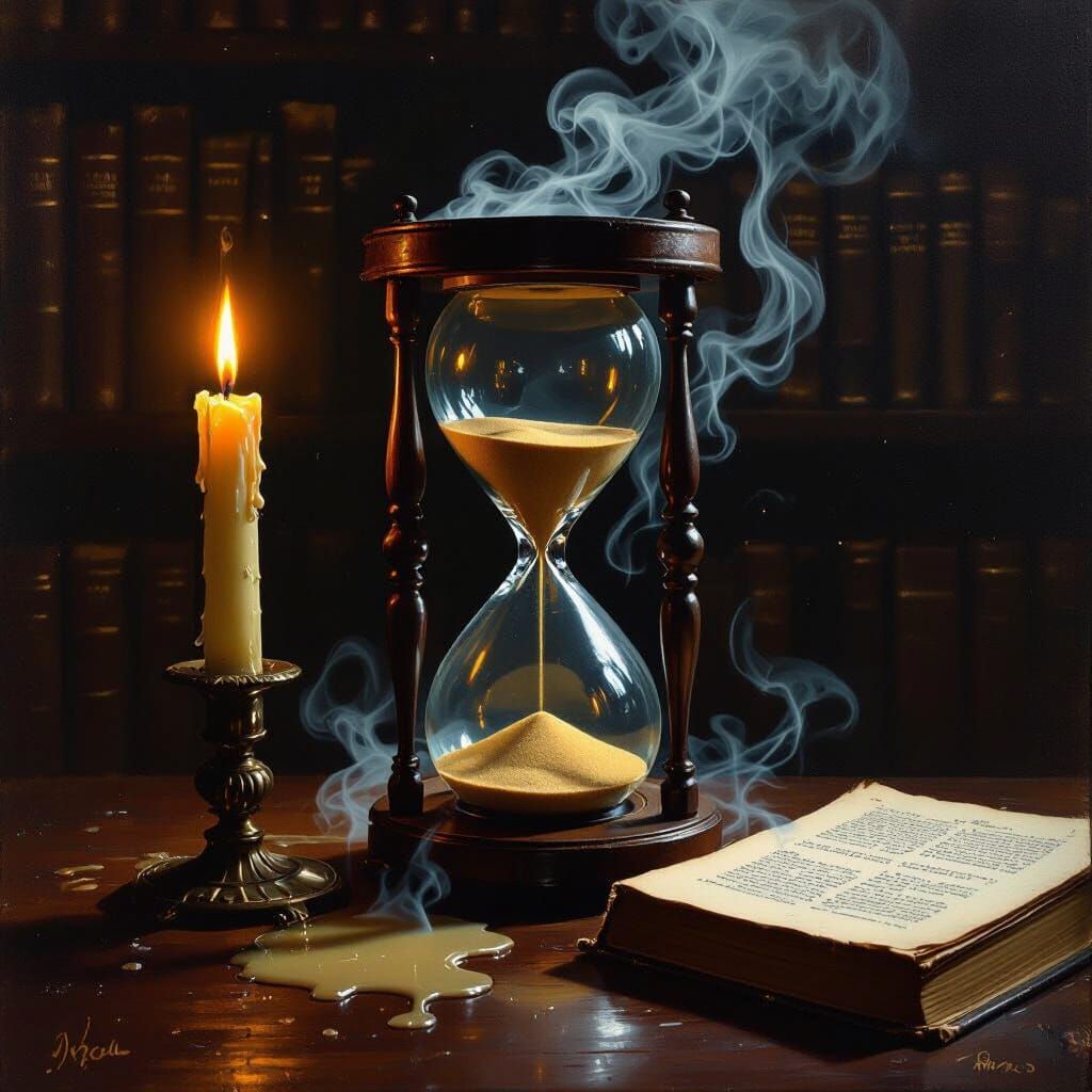 Mysterious Hourglass in English Library with Temporal Distor...