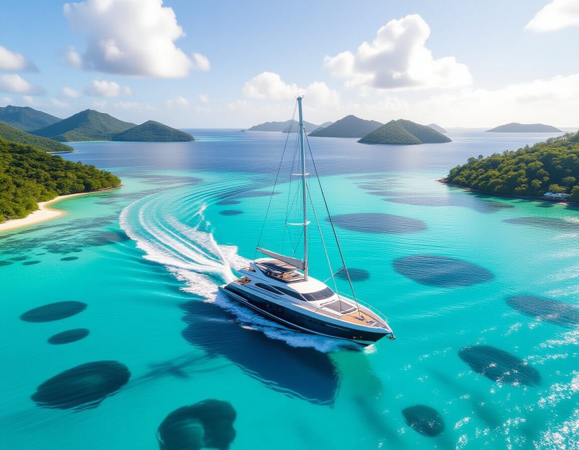 Luxury Yacht on Turquoise Waters: Drone Shot