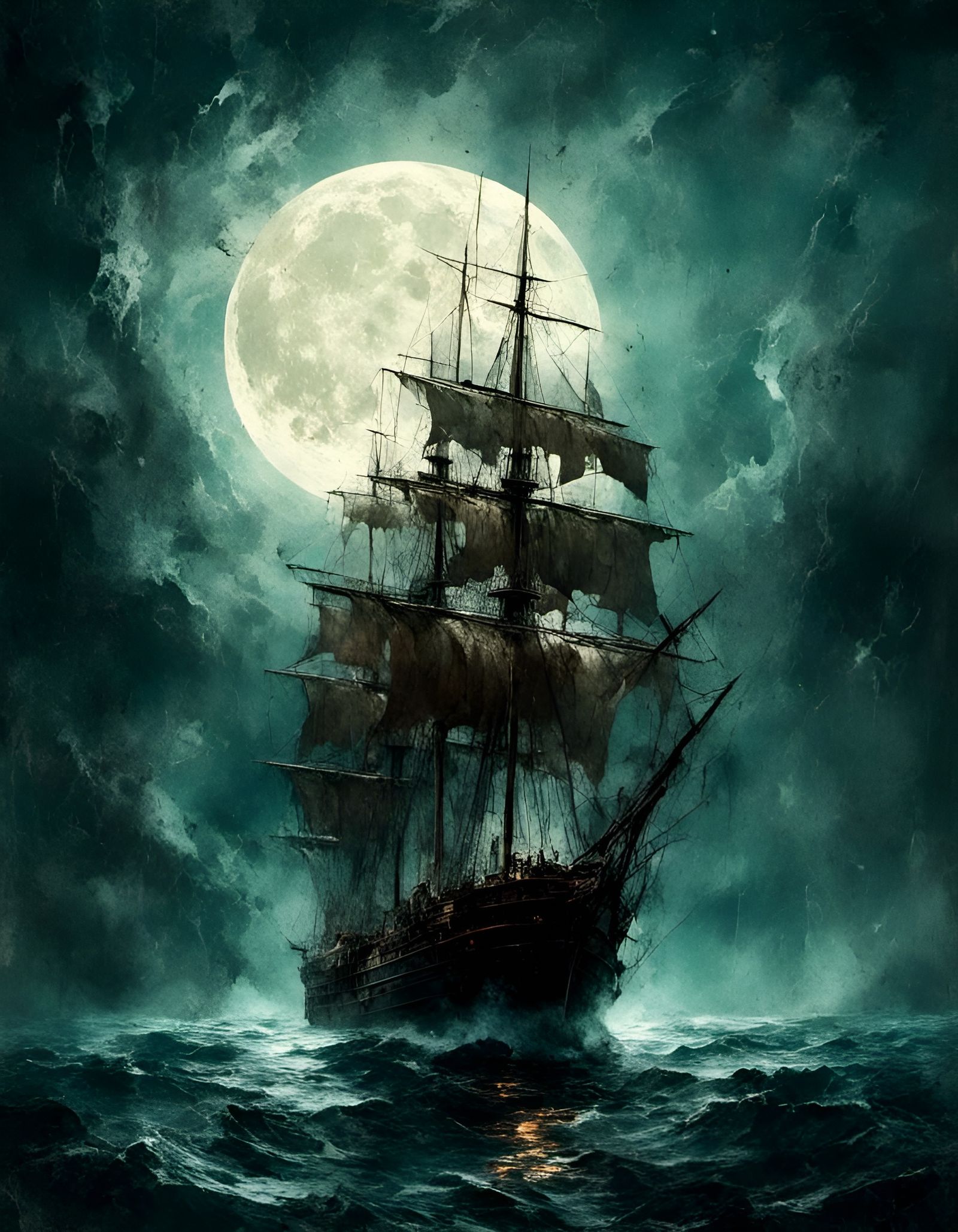 Ethereal Ship Sails Under Luminous Moon