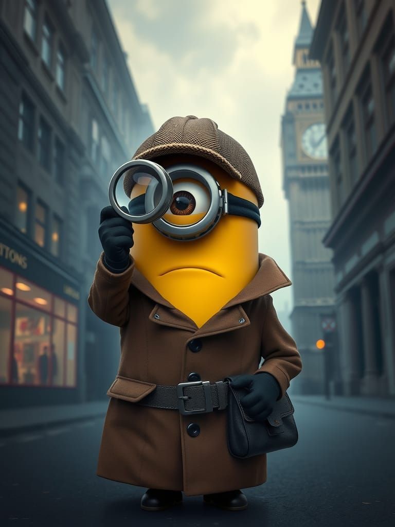 Detective Minion in Foggy London, Impressionist Style