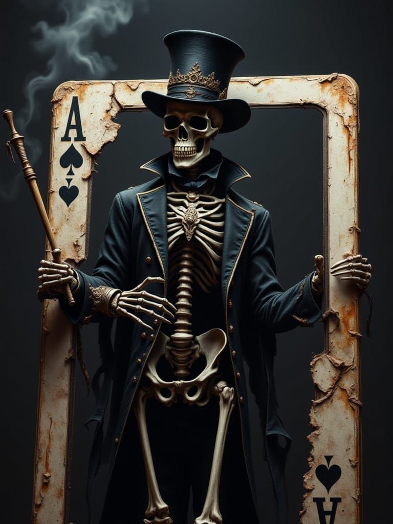 Danse Macabre Skeleton Magician Stepping Out of Card