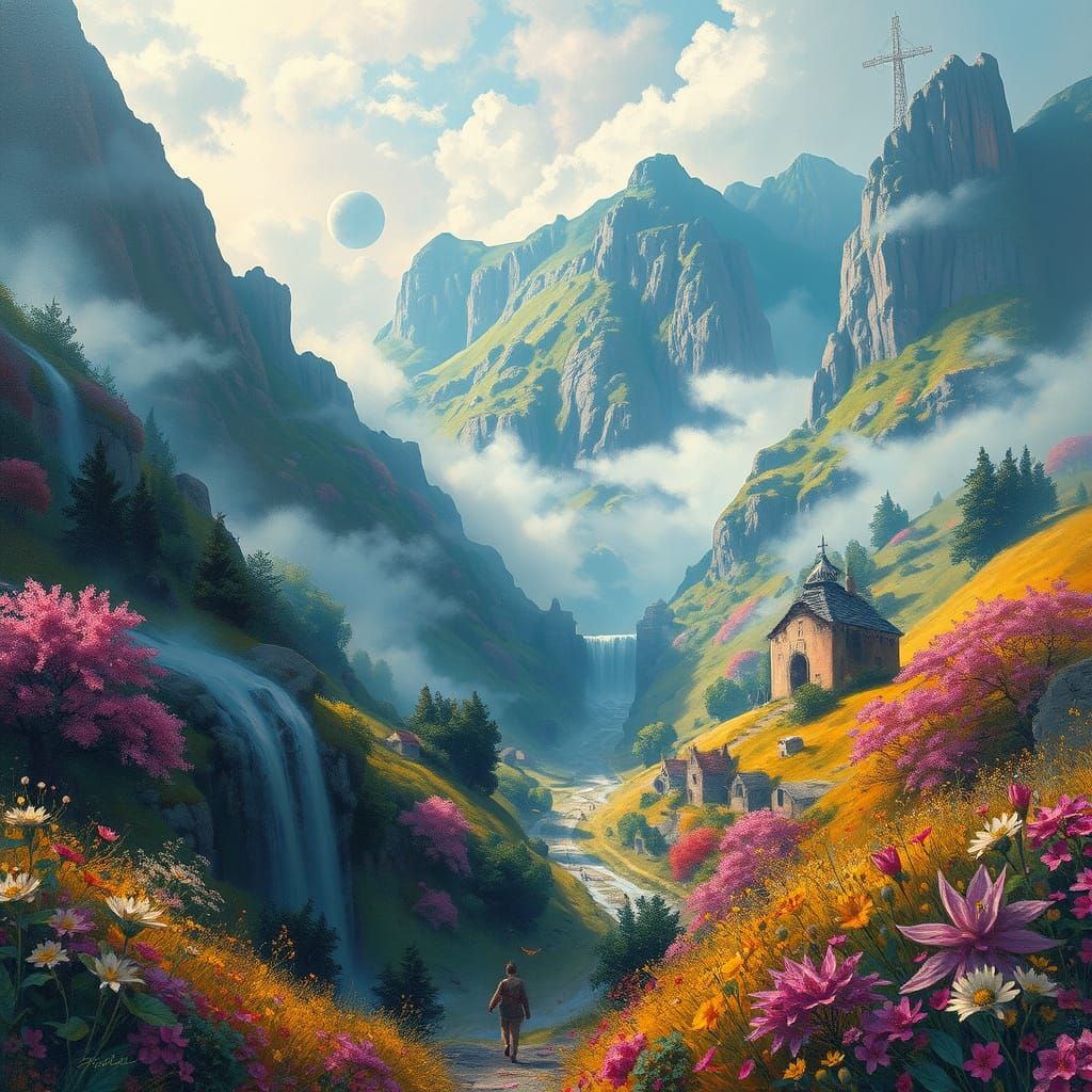 Ethereal Landscape of Calla Valley in Vibrant Street Art Sty...