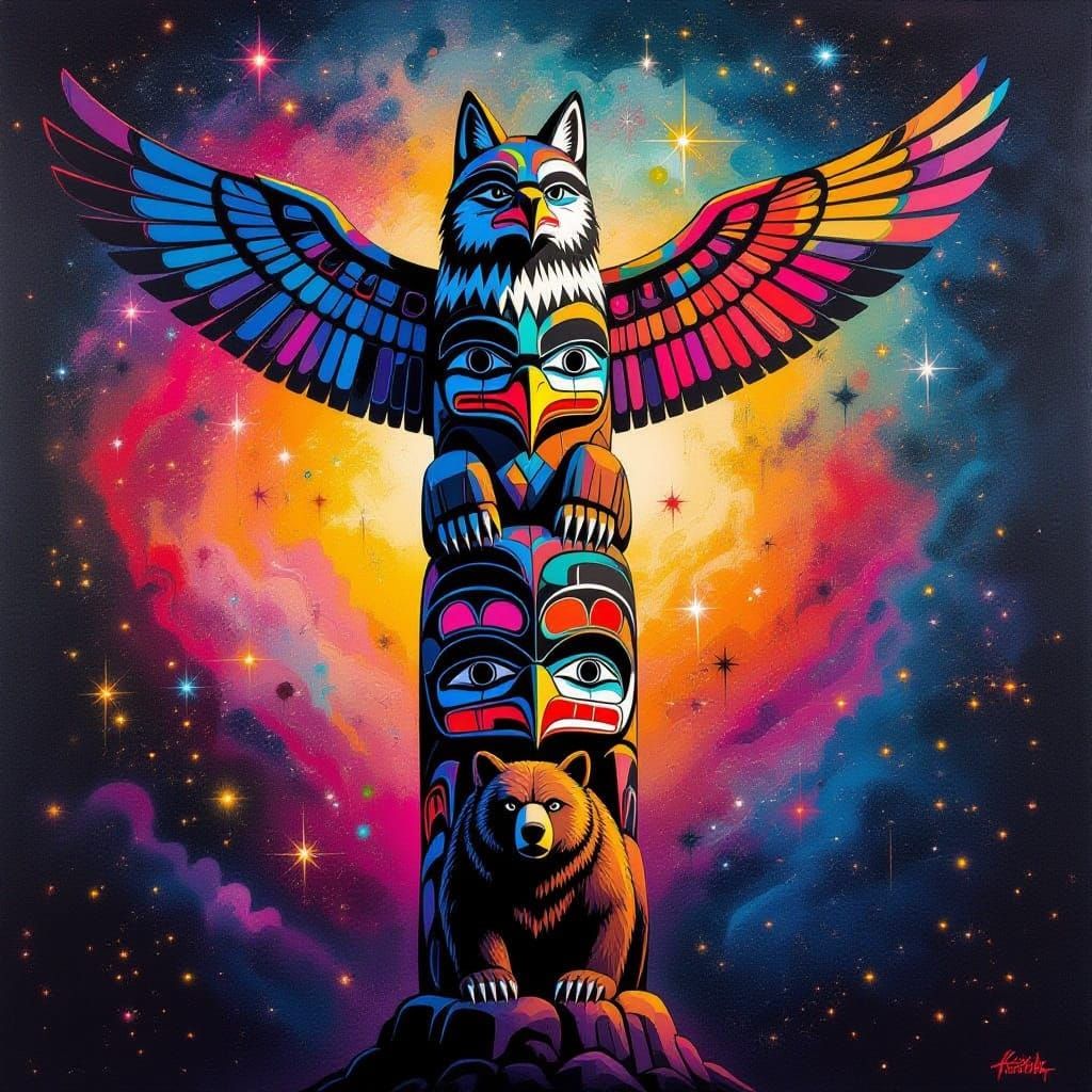 First Nations Totem Pole in Graffiti Art Style