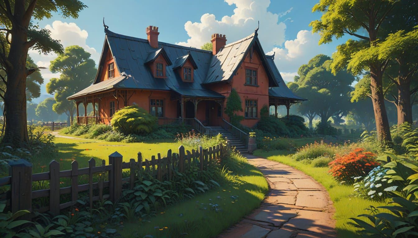 Victorian Village Serenity in Neo-Impressionist Oil