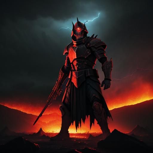 Spartan Soldier in Hellish Landscape: Surreal Dark Fantasy