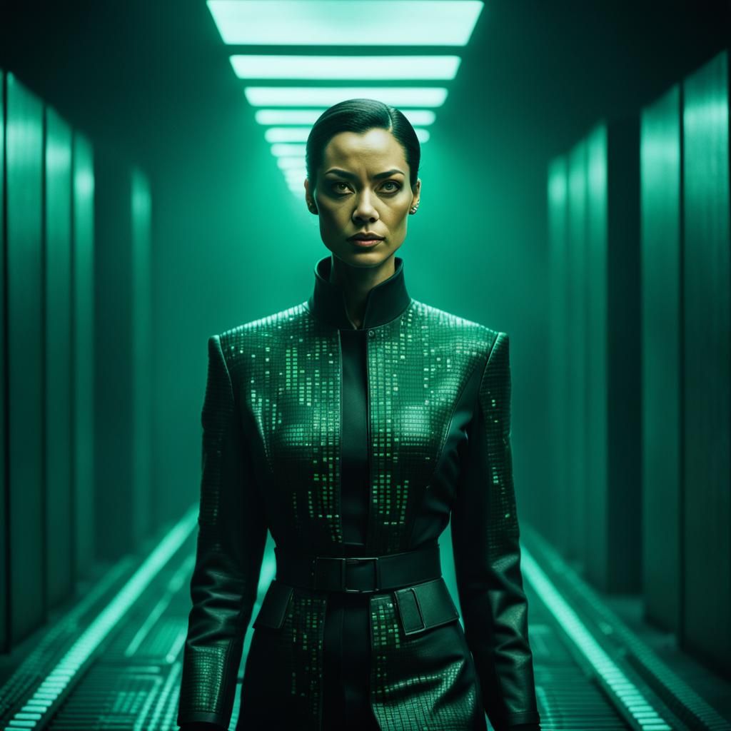Woman in Matrix Style: Cinematic Film Still