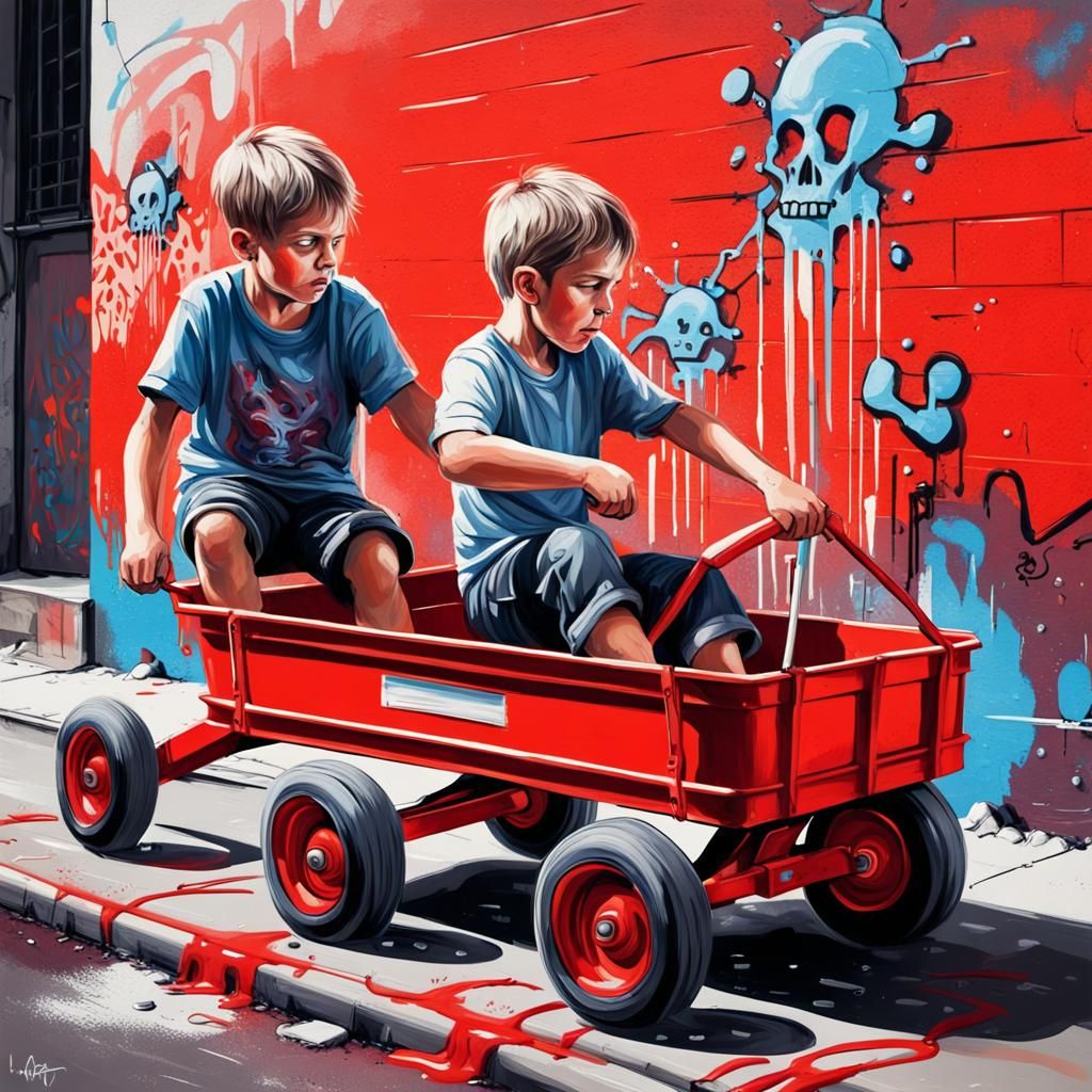 Boys in Wagon: Graffiti and Splash Art Style