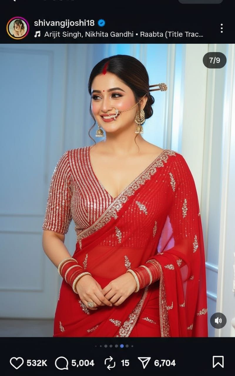 Elegant Indian Bride in Red Saree with Sindoor and Bridal Ma...