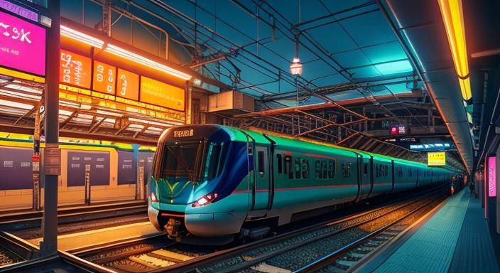 Tokyo Bullet Train in Anime Pointillism Style