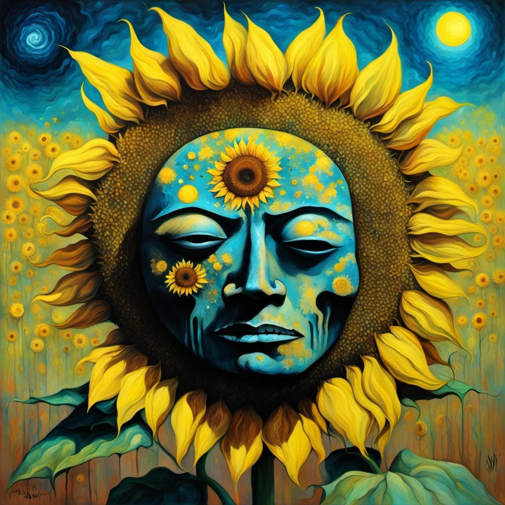 Surreal Sunflowers in Nepal: A Fusion of Artistic Styles