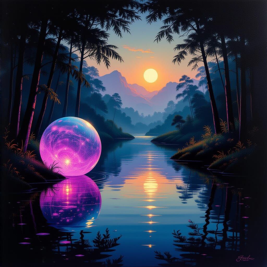 Bioluminescent Landscape in Soft Impasto Style