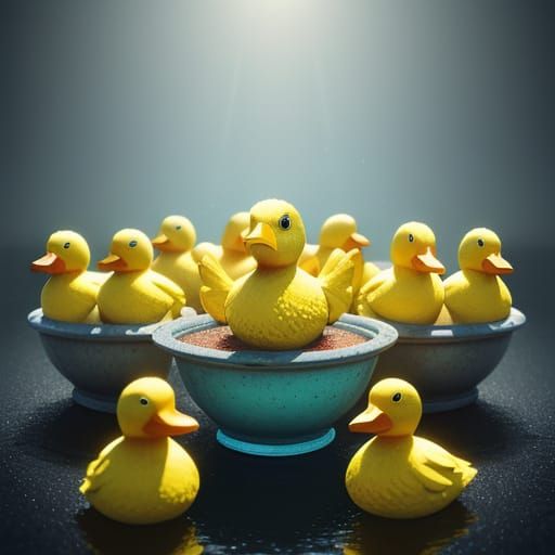 Vibrant Rubber Duck Squad in Cinematic Hyperrealism