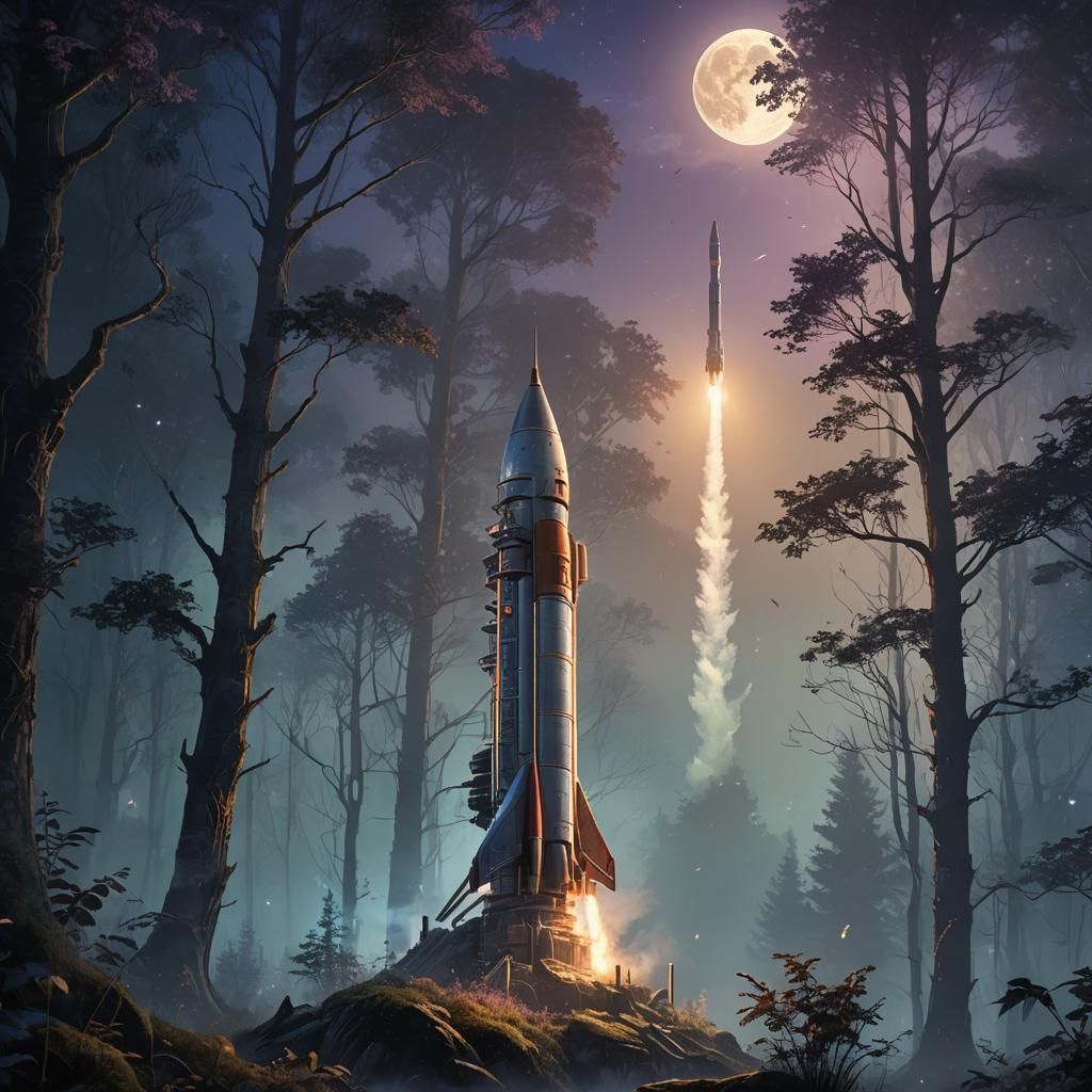 Rocket in Mystical Forest Concept Art