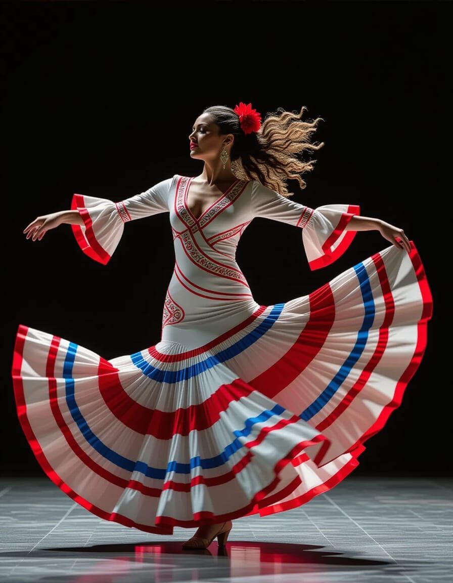 Flamenco Dancer in Dramatic Mid-Spin Photograph