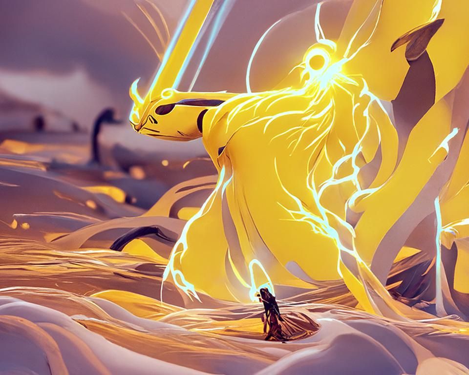 Warrior Surrounded by Yellow Aura: Digital Matte Illustratio...