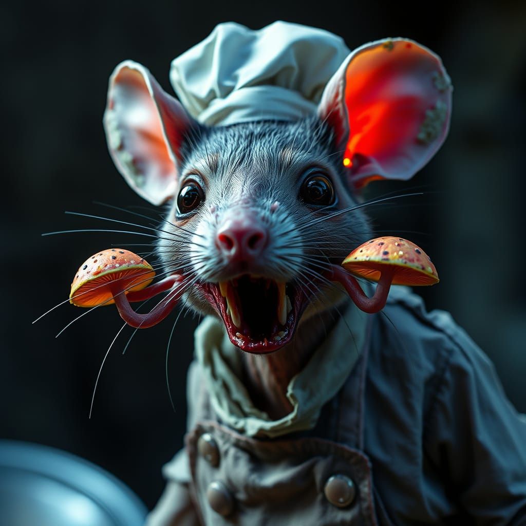 Grotesque Zombie Chef Mouse in Vibrant Decay