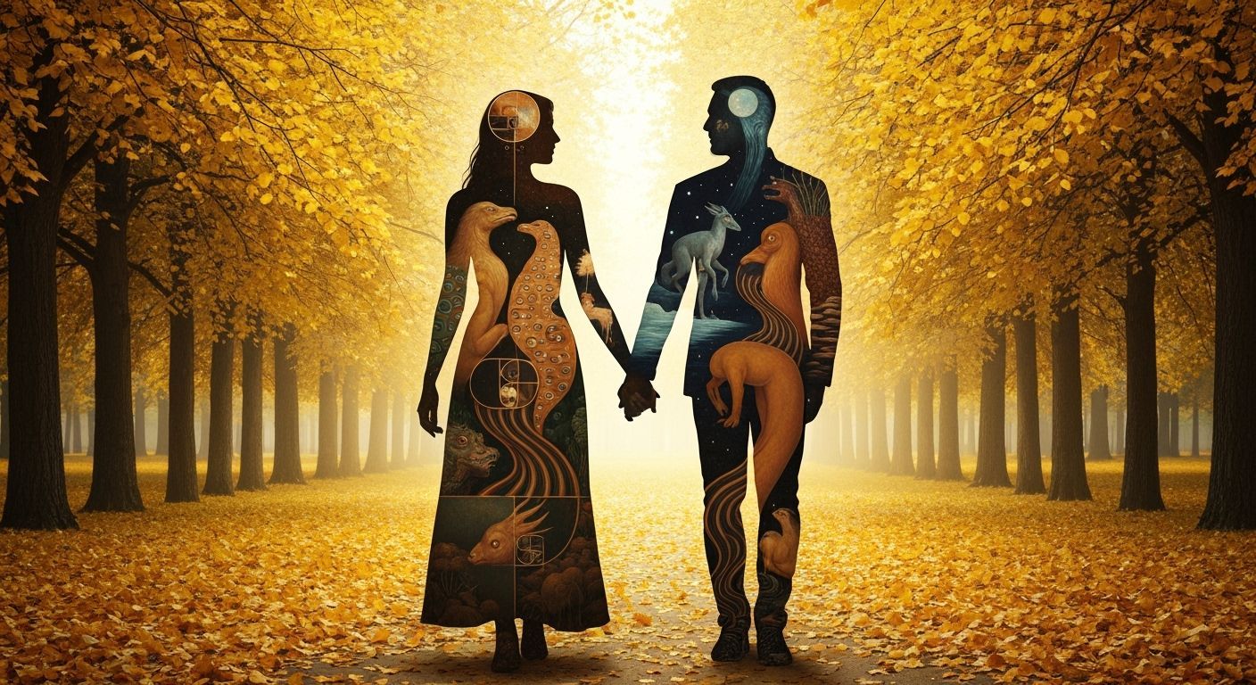 Couple in Mystical Park: Dreamlike Art in Klimt Style