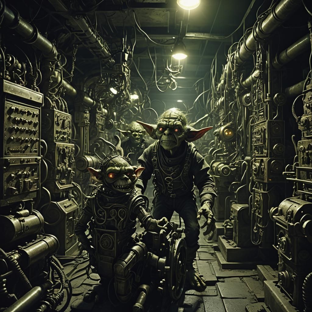 Goblin Collector in Dystopian Catacombs: Surreal Art