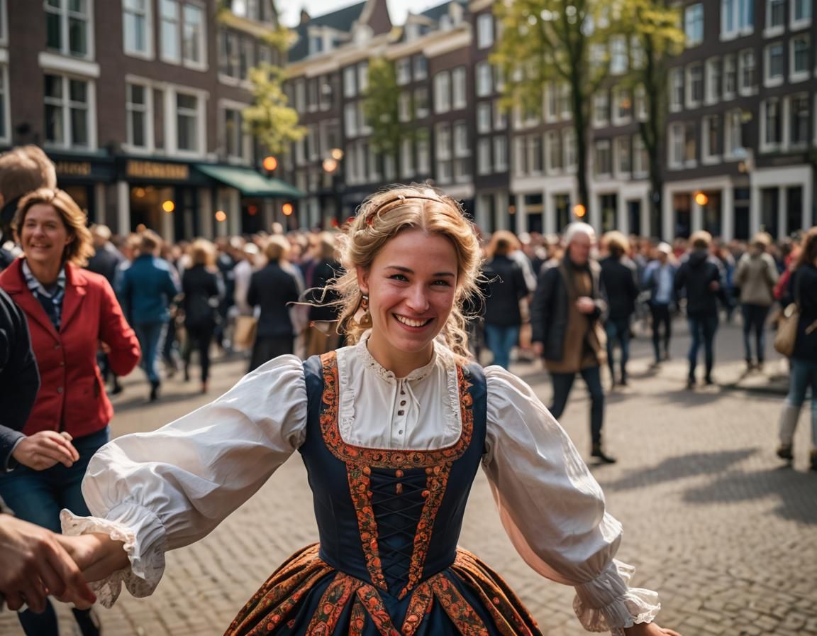 Dancing Dutch Girl in Traditional Amsterdam Dress