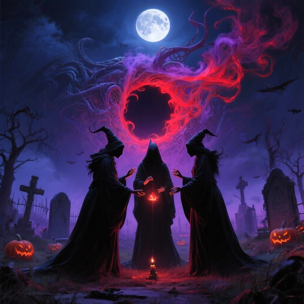 Witches Ritual in Spooky Graveyard Portal