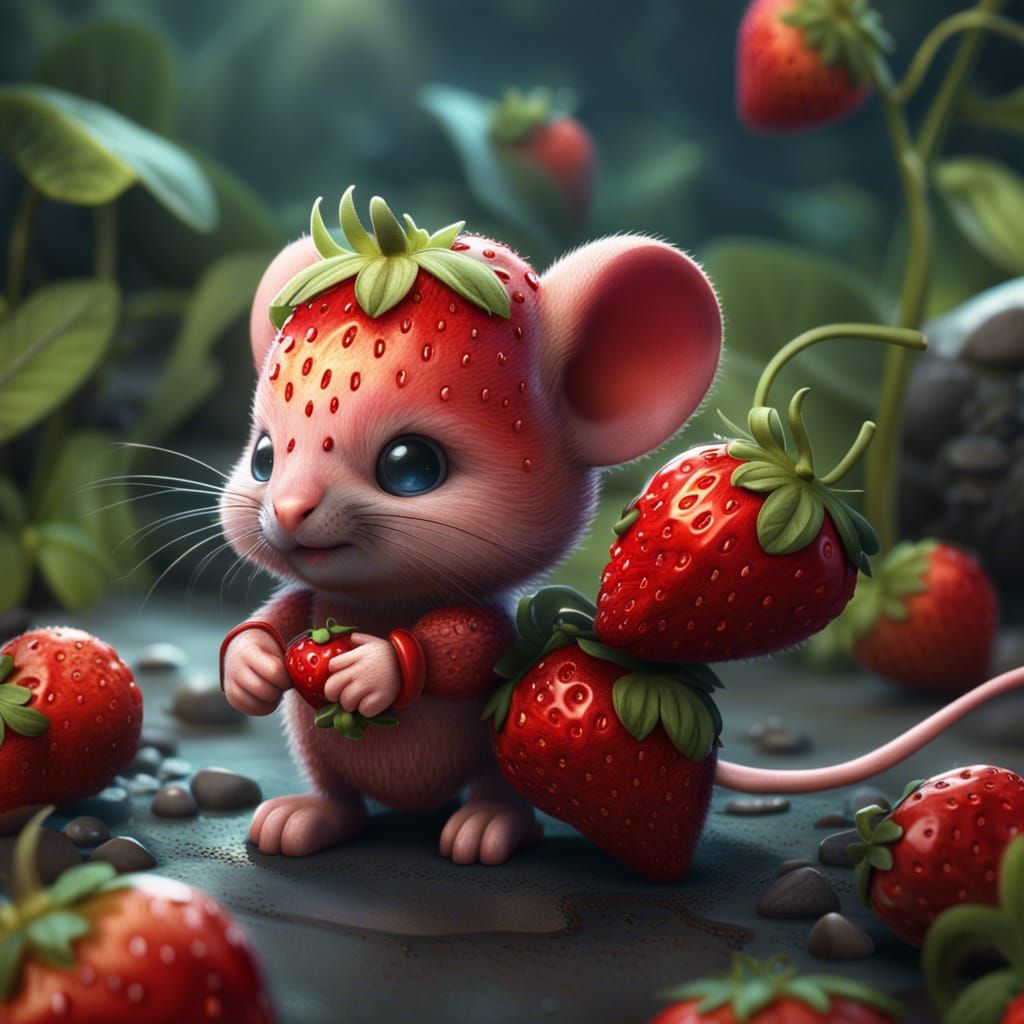 Strawberry Baby Mouse: Detailed Fantasy Concept Art
