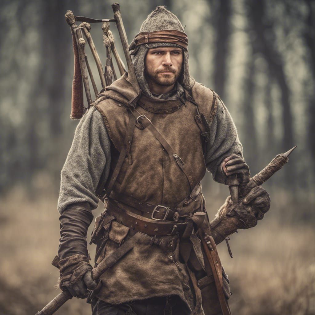 Medieval American Militia Man with Pitchfork