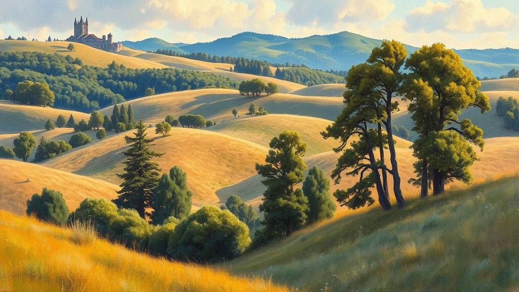 Idyllic Countryside Landscape in Impressionistic Oil Paintin...