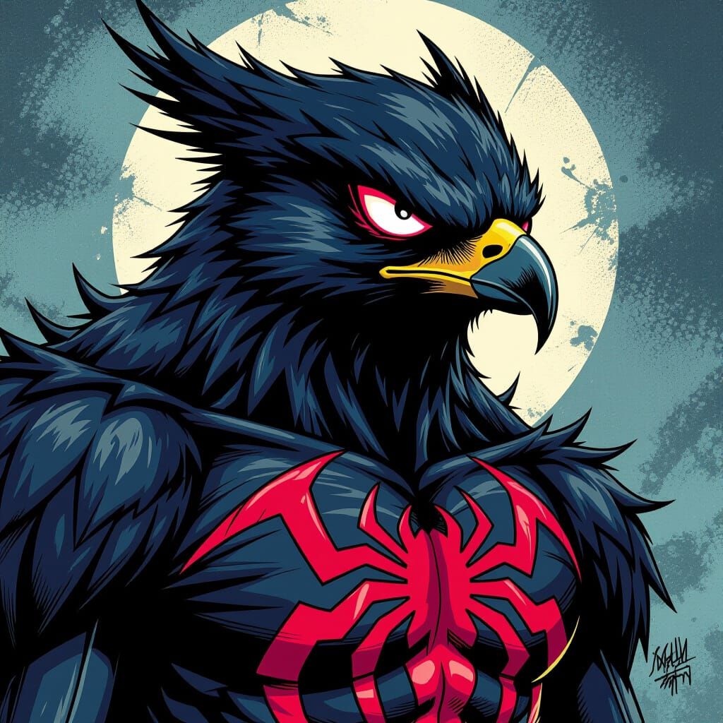 Kaiju Hawk with Symbiote in Comic Book Style