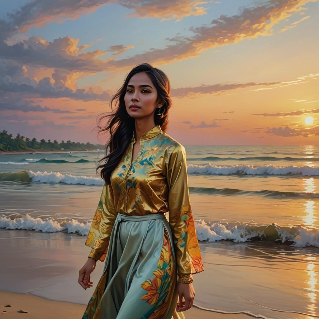Girl in Baju Kurung at Sunset: Sentimental Expressionism