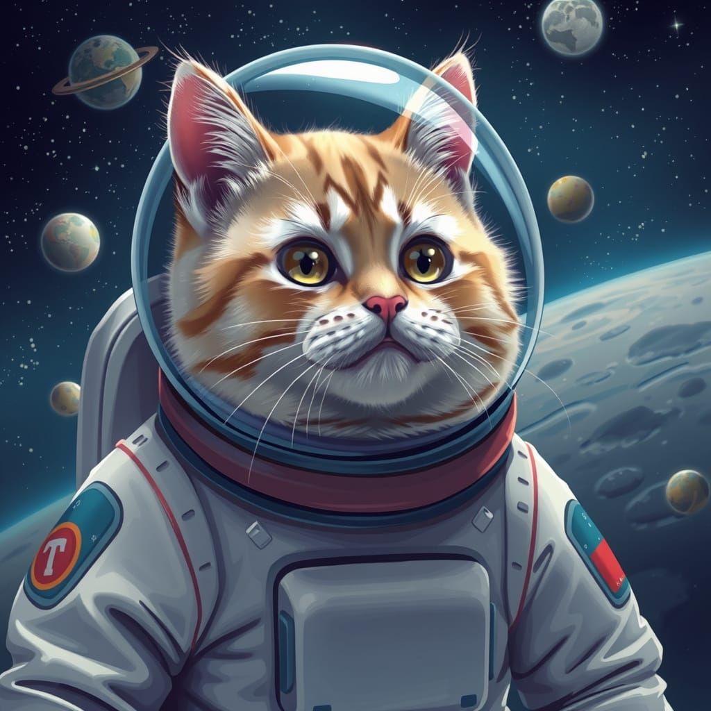 Cosmic Feline Explorer in Space Suit