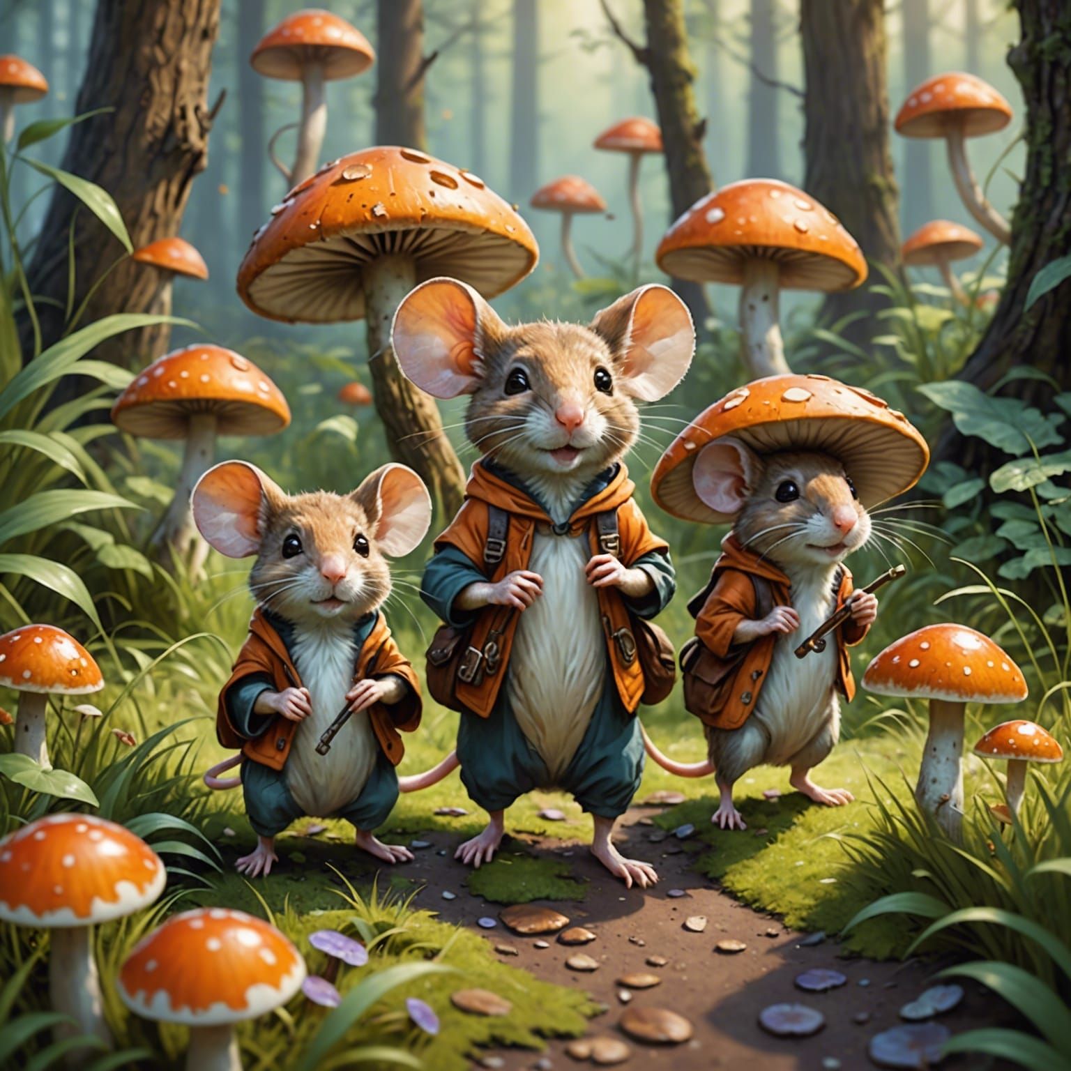 Mice Friends' Forest Adventure in Watercolor Style