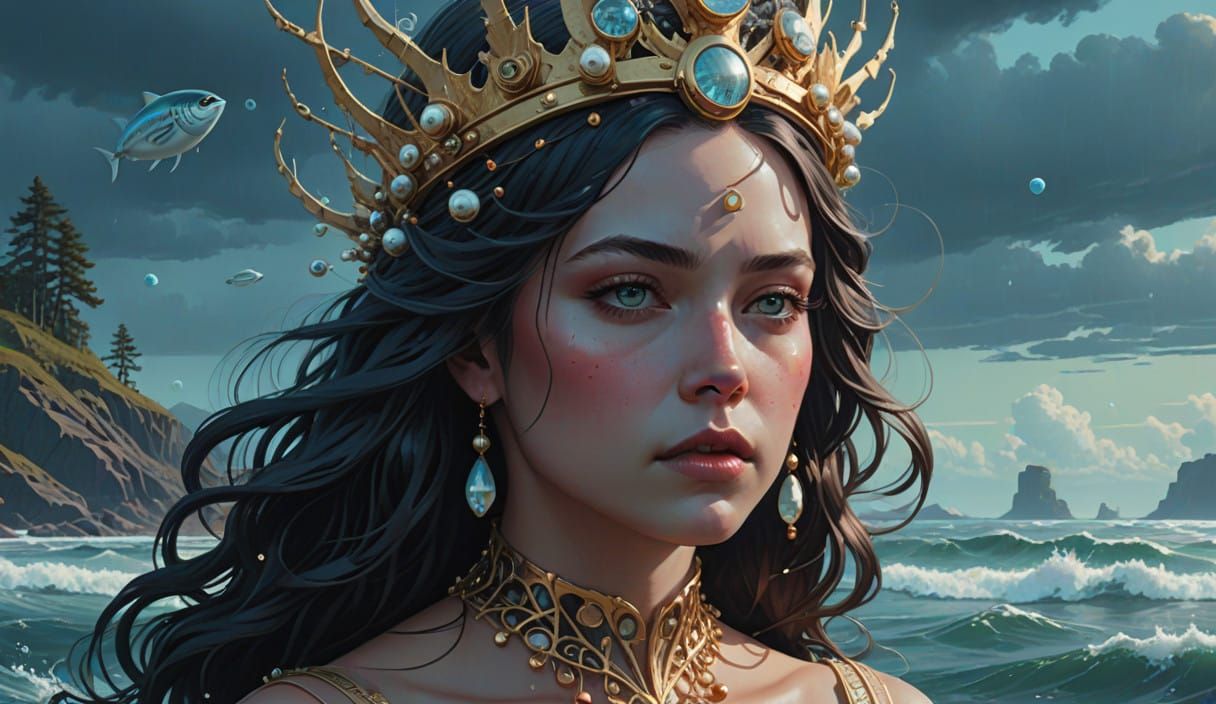 Majestic Underwater Siren in Regal Close-up Portrait