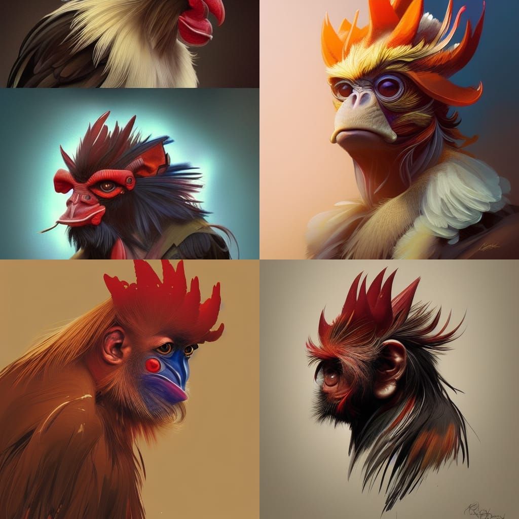 Rooster Monkey Hybrid Portrait in Digital Art Style