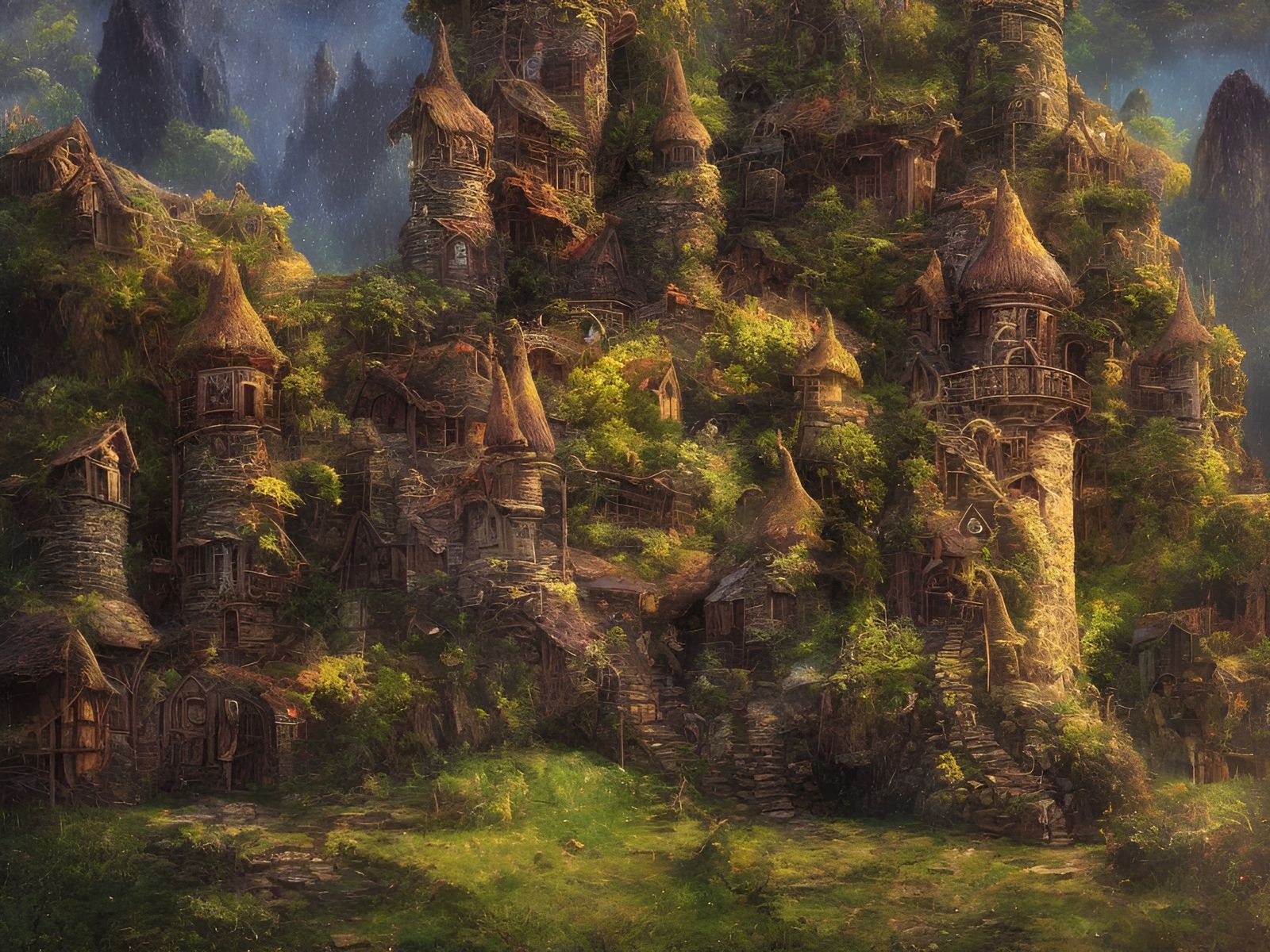 Tower of Hobbit Homes in Expressionist Style