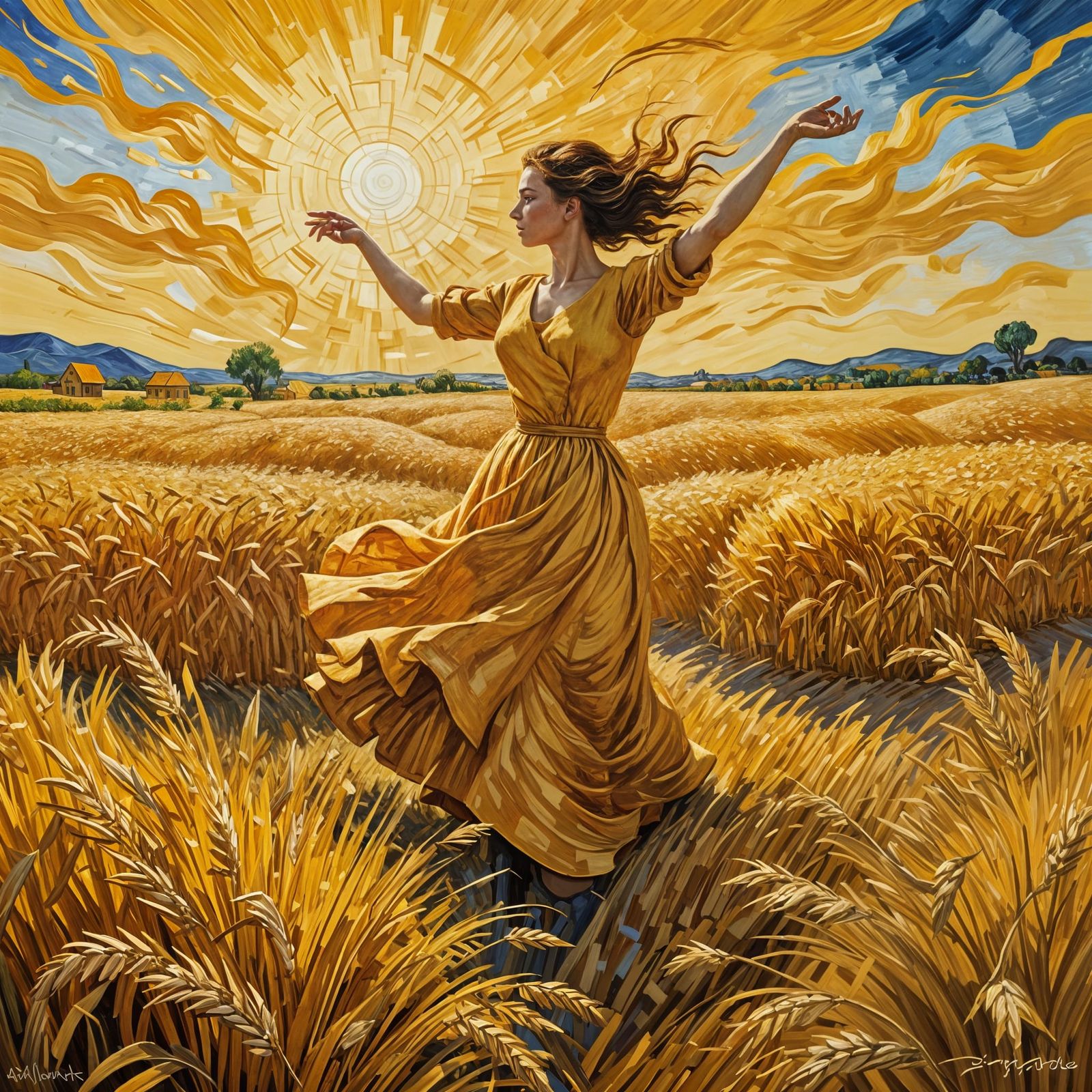 Golden Wheat Field in Post-Impressionist Style