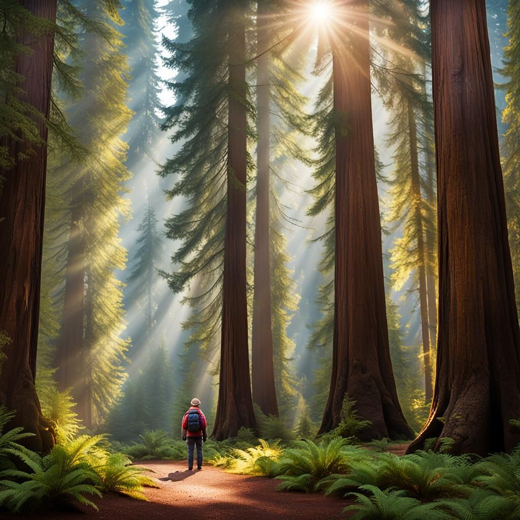 Towering Redwoods: Sunlight and Solitude in Ansel Adams Styl...