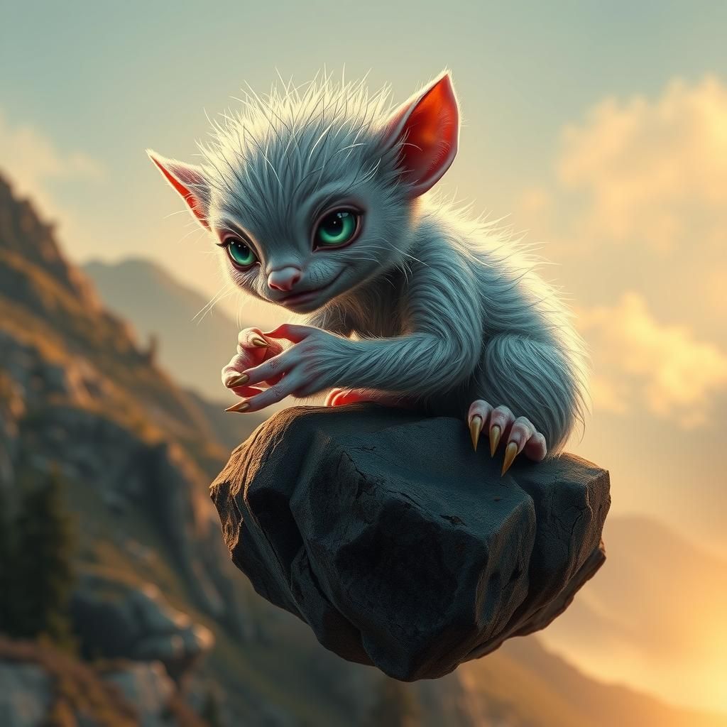 Ethereal Creature on Floating Rock in Dreamlike Landscape