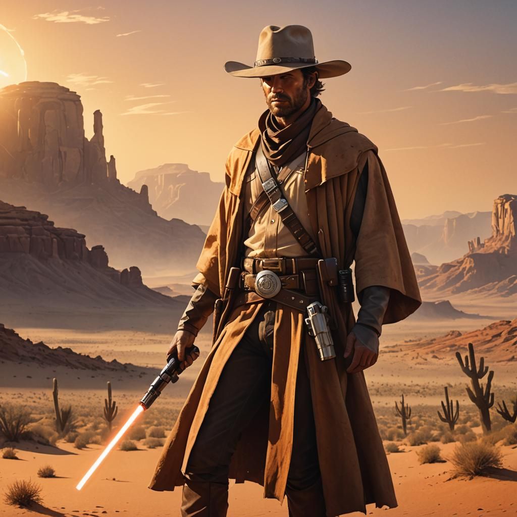 Cowboy Jedi Concept Art in Desert Landscape