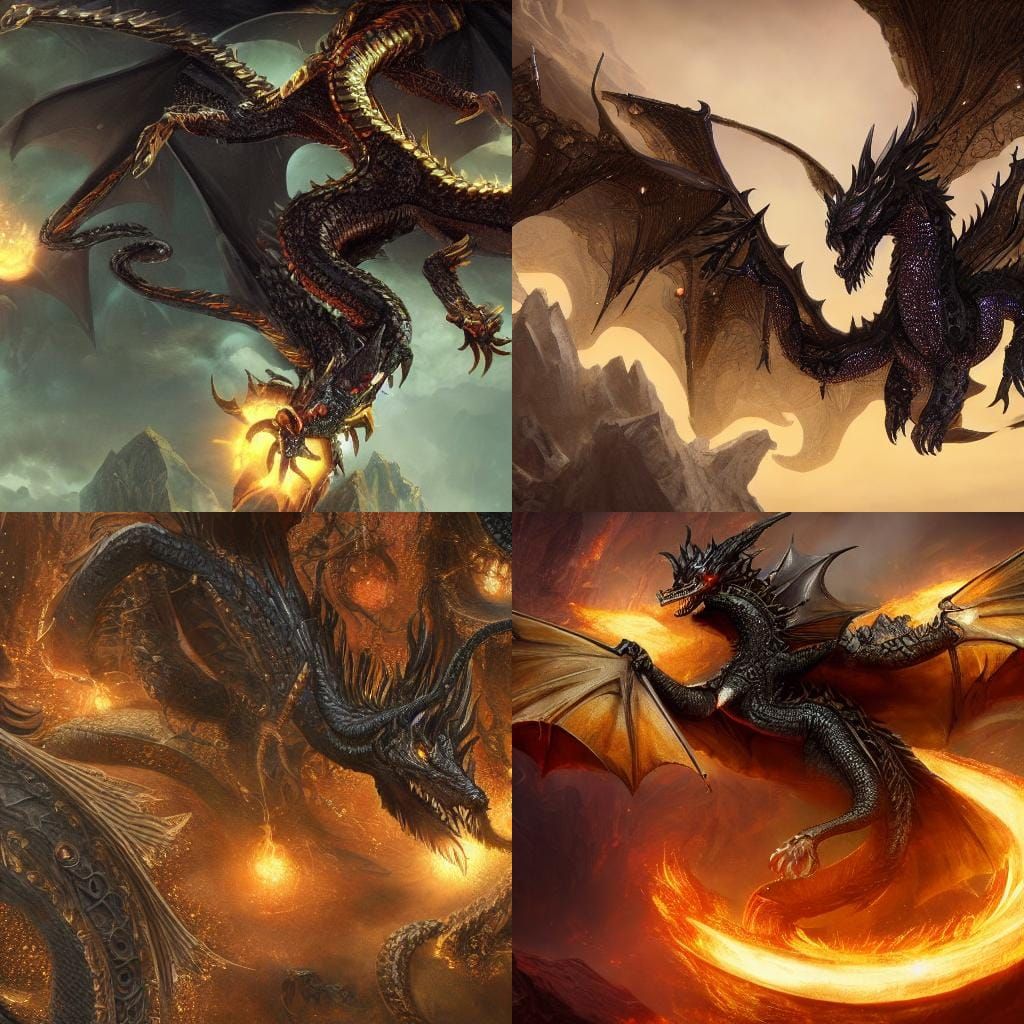 Black Dragon Surrounded by Jewels: Detailed Matte Painting