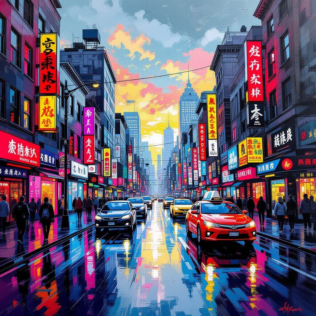 Hyper Perspective Street Scene in Polychromatic Tones